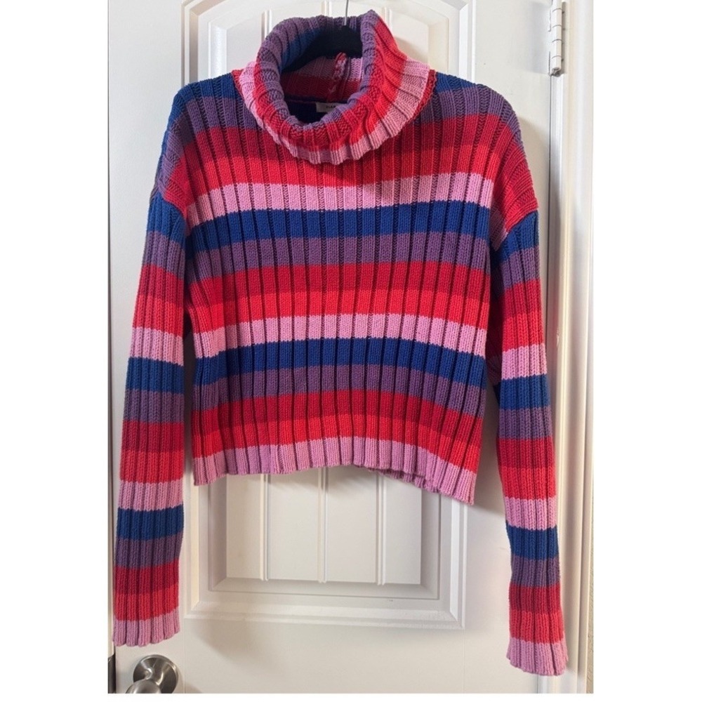 Glamorous Rainbow Turtleneck Knit Sweater Size Large  Dopamine Artsy Fun